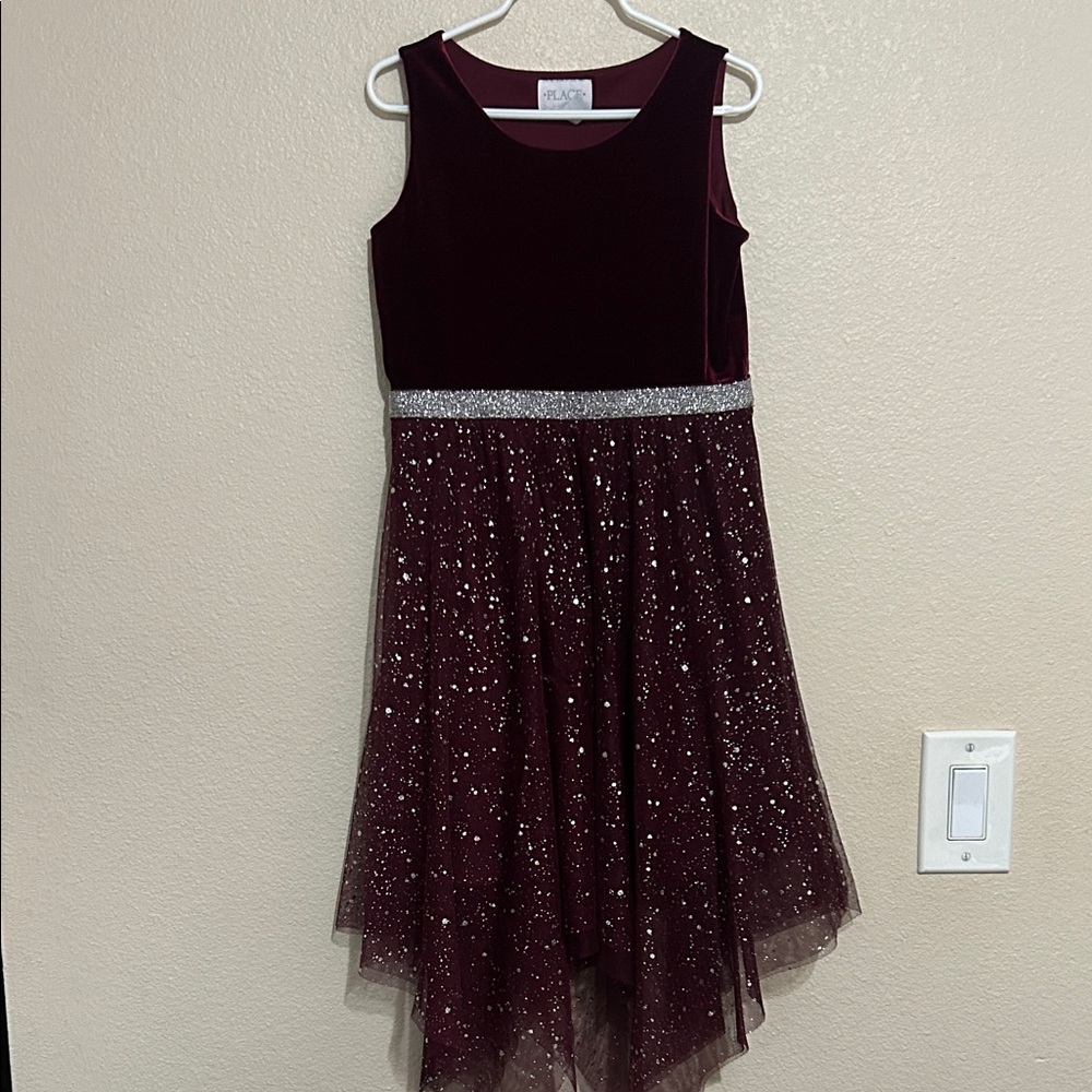 Burgundy Sleeveless Velvet Dress with Silver Glitter